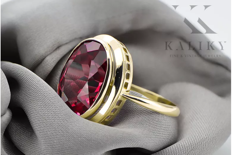 Pierścionek Styl Vintage Rubin 14k żółte złoto vrc285y